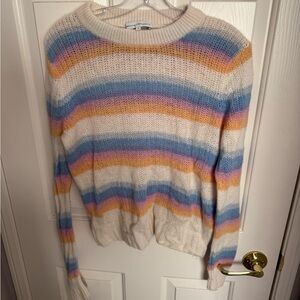 White + Warren Pastel Striped Crew Neck Sweater